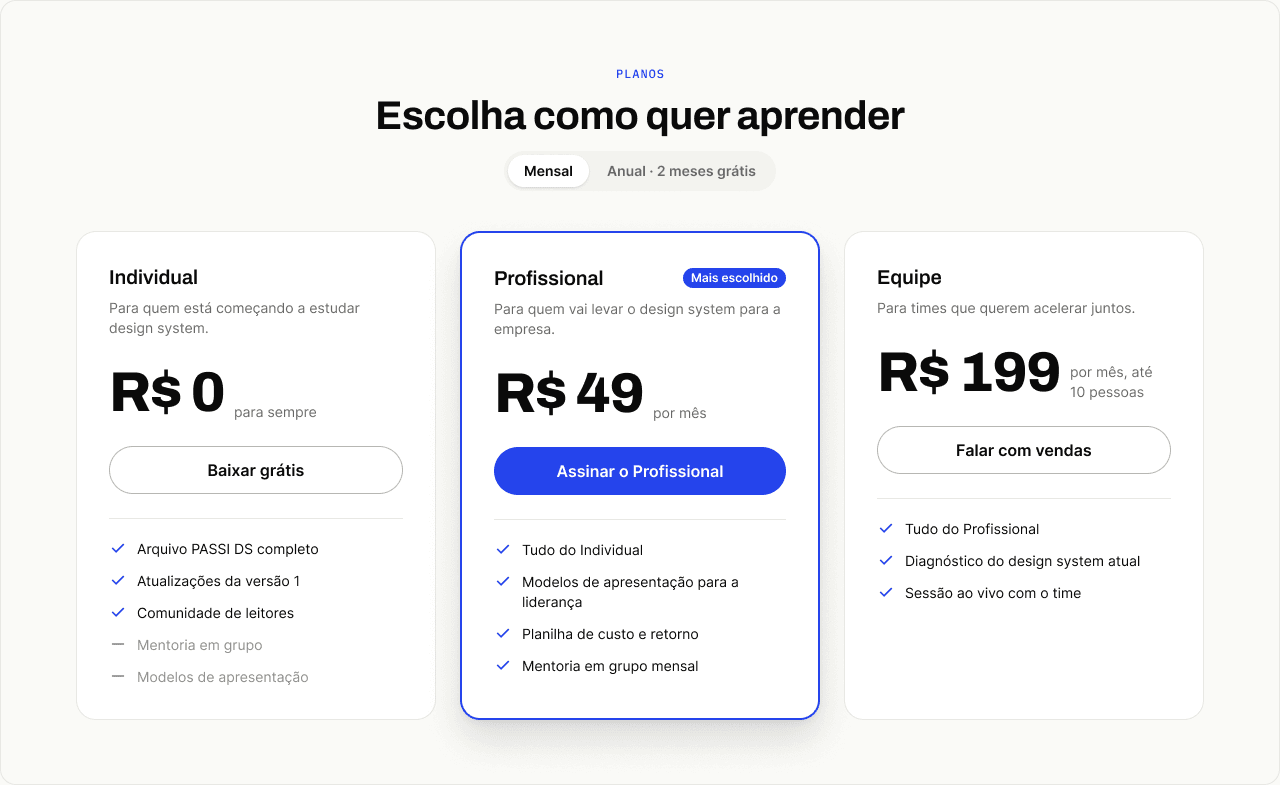 Grade de planos e preços