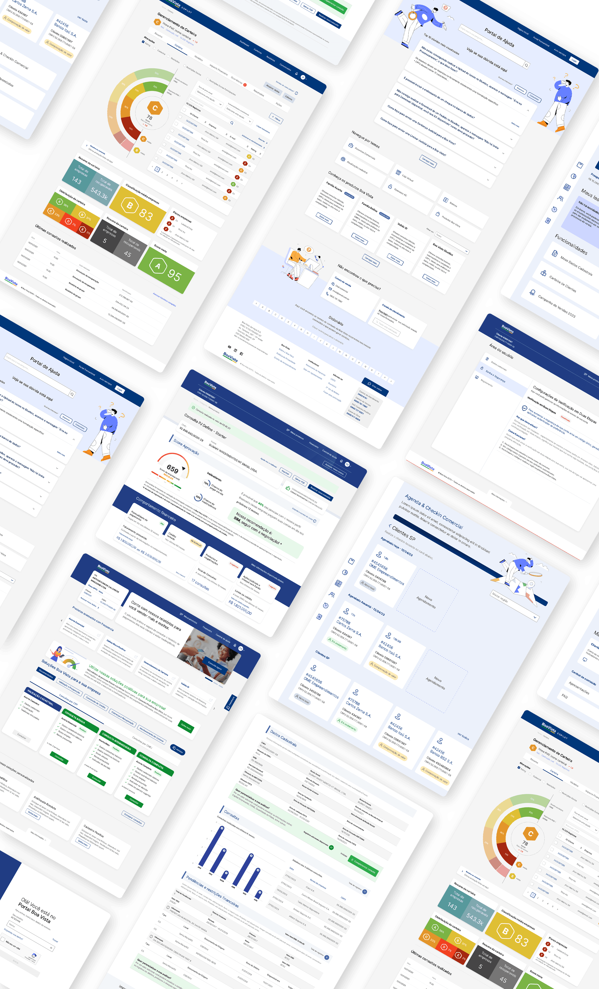 Dezenas de telas do ecossistema Boa Vista construídas com o Design System