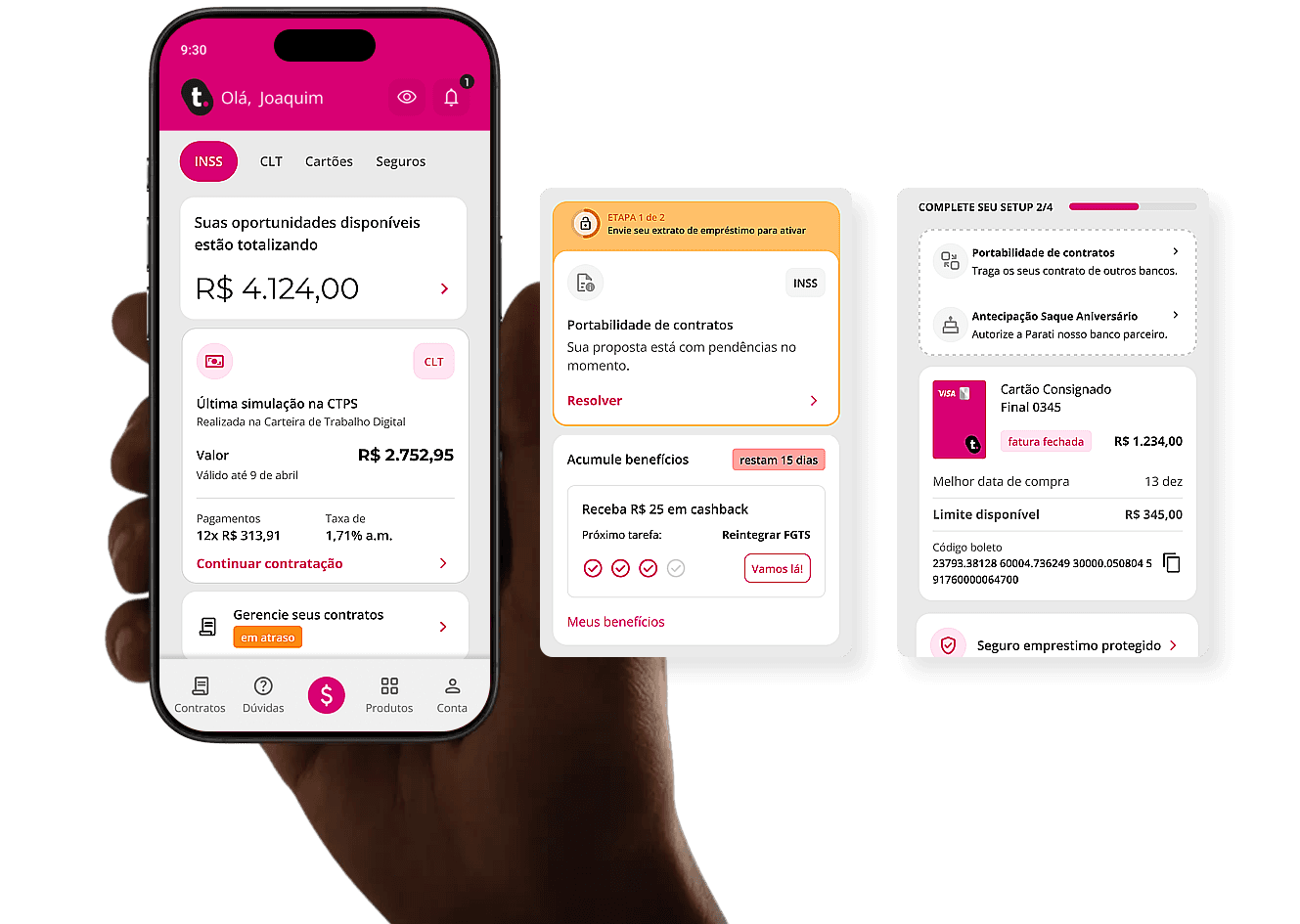 Home do app Meutudo com módulos de decisão